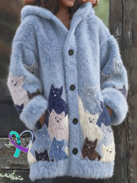 Lovely Cats Cozy Knit Hooded Cardigan Multicolor / S