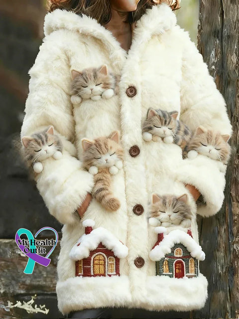 Lovely Cats Cozy Knit Hooded Cardigan Multicolor / S