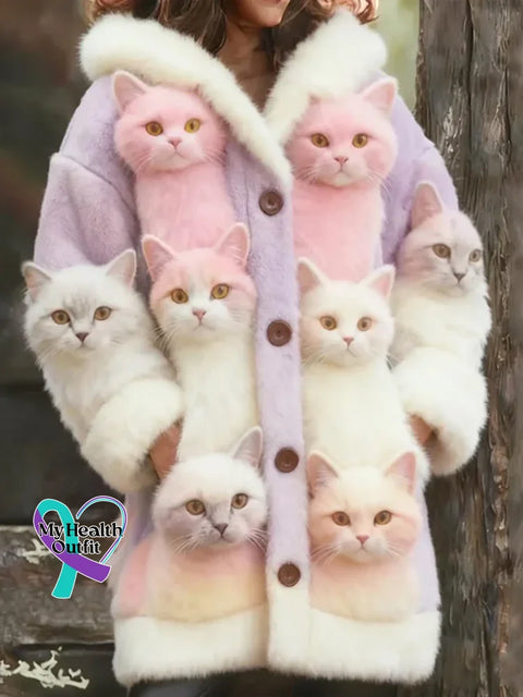 Lovely Cats Cozy Knit Hooded Cardigan Multicolor / S