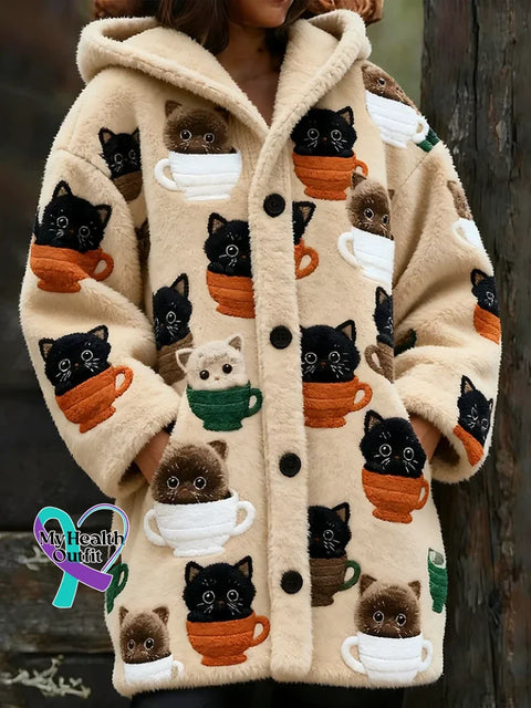 Lovely Cats Cozy Knit Hooded Cardigan Multicolor / S
