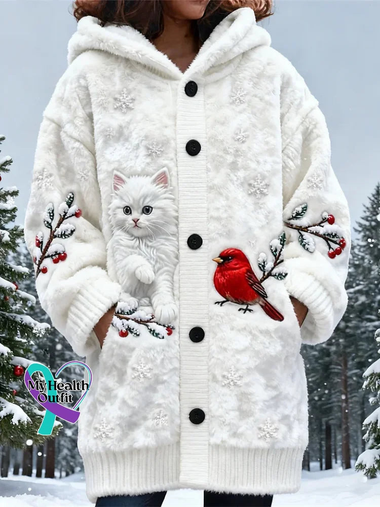 Lovely Cats Cozy Knit Hooded Cardigan Multicolor / S
