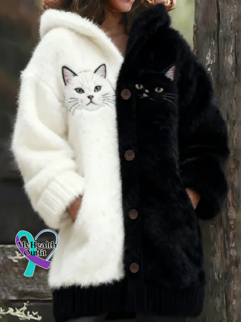 Lovely Cats Cozy Knit Hooded Cardigan Multicolor / S