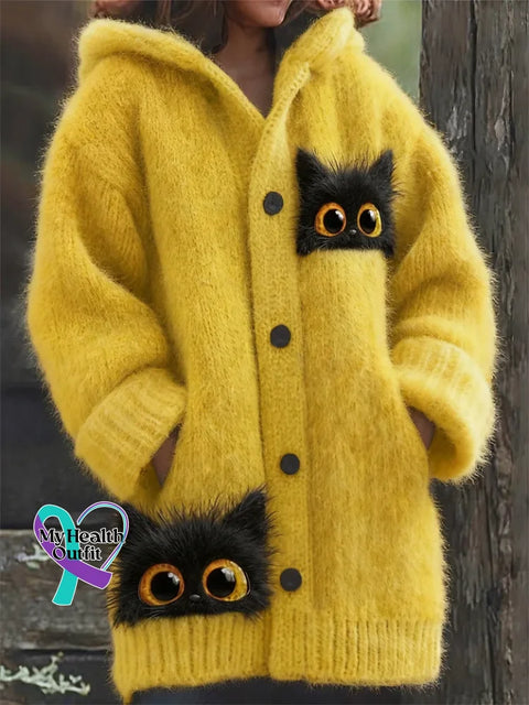 Lovely Cats Cozy Knit Hooded Cardigan Multicolor / S