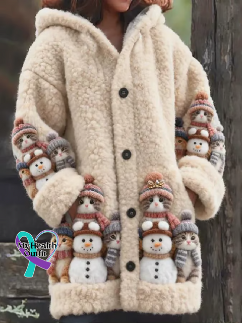 Lovely Cats Cozy Knit Hooded Cardigan Multicolor / S