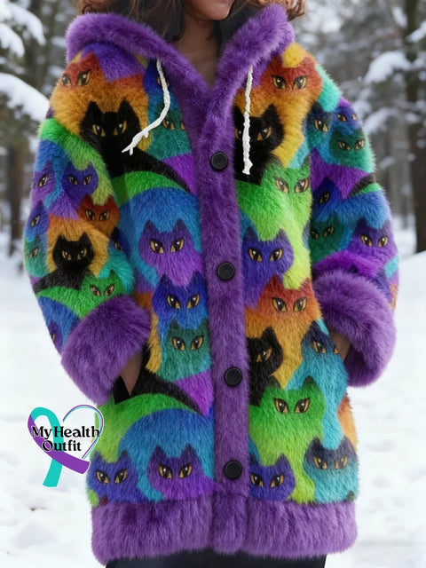 Lovely Cats Cozy Knit Hooded Cardigan Multicolor / S