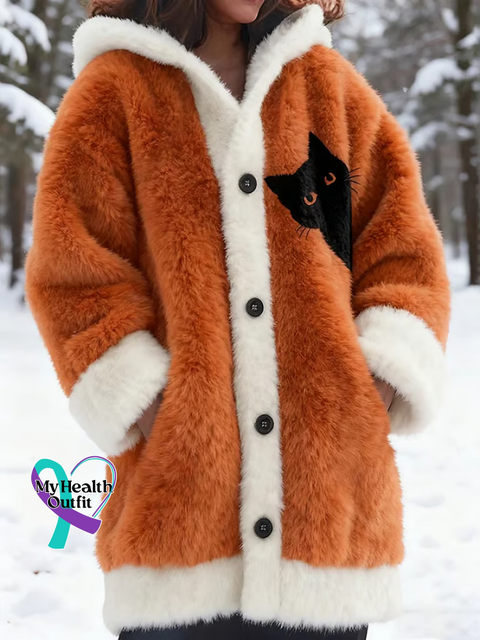 Lovely Cats Cozy Knit Hooded Cardigan Multicolor / S