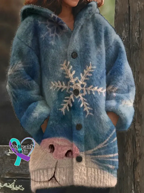 Lovely Cats Cozy Knit Hooded Cardigan Multicolor / S