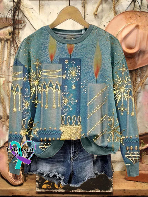Lovely Christmas Candle Art Print Casual Sweatshirt Multicolor / S