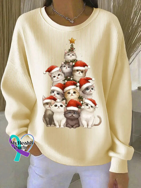 Lovely Christmas Cats Art Print Casual Sweatshirt Apricot / S