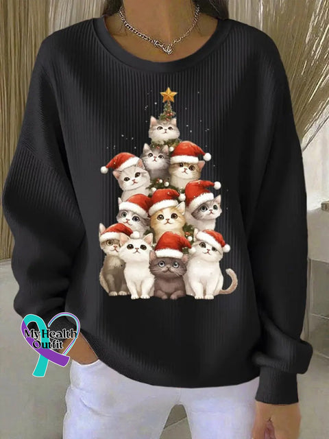 Lovely Christmas Cats Art Print Casual Sweatshirt Black / S