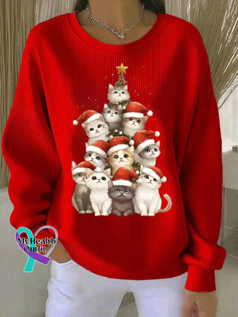 Lovely Christmas Cats Art Print Casual Sweatshirt Red / S