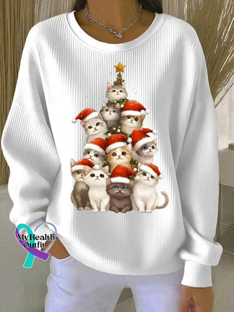 Lovely Christmas Cats Art Print Casual Sweatshirt White / S
