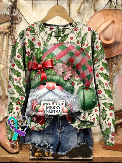 Lovely Christmas Gnome Art Print Casual Sweatshirt Multicolor / S
