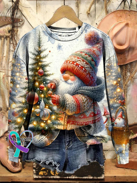 Lovely Christmas Gnome Art Print Casual Sweatshirt Multicolor / S