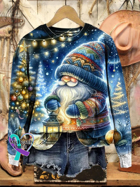 Lovely Christmas Gnome Art Print Casual Sweatshirt Multicolor / S