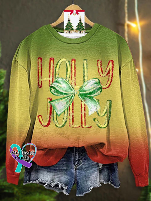 Lovely Christmas Holly Jolly Art Print Casual Sweatshirt Multicolor / S