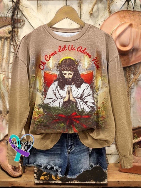 Lovely Christmas Jesus Pattern Art Print Casual Sweatshirt Multicolor / S