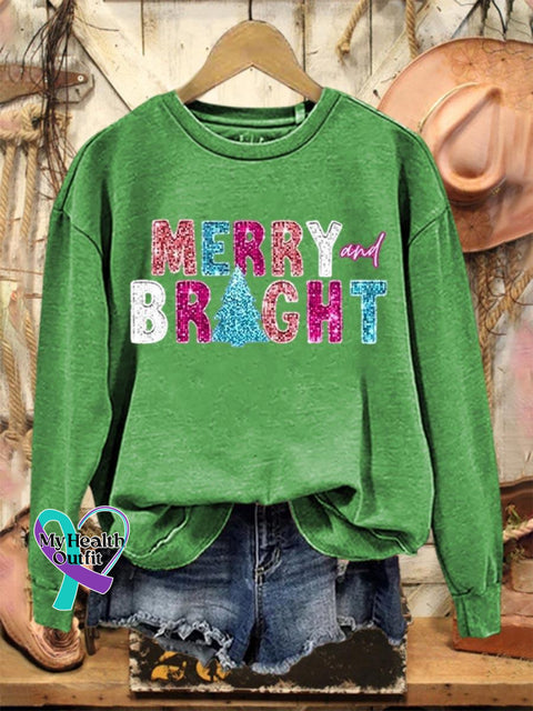 Lovely Christmas Merry And Bright Art Print Casual Sweatshirt Green / S