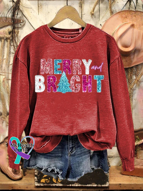 Lovely Christmas Merry And Bright Art Print Casual Sweatshirt Red / S