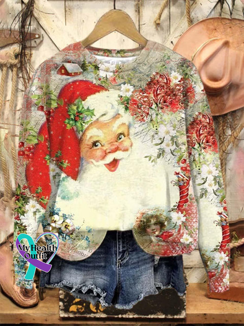 Lovely Christmas Santa Art Print Casual Sweatshirt Multicolor / S