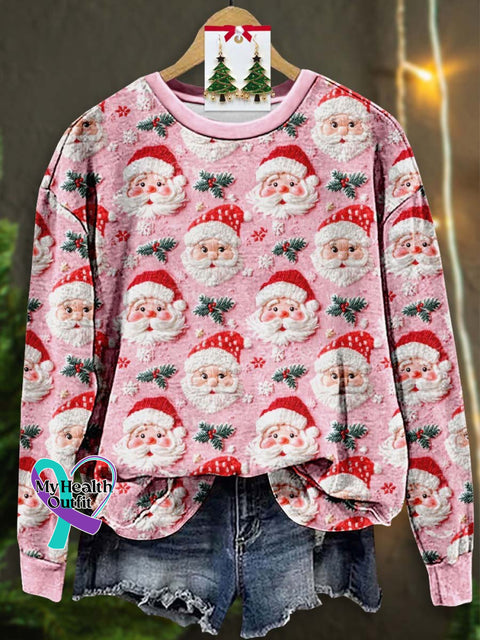 Lovely Christmas Santa Art Print Casual Sweatshirt Multicolor / S