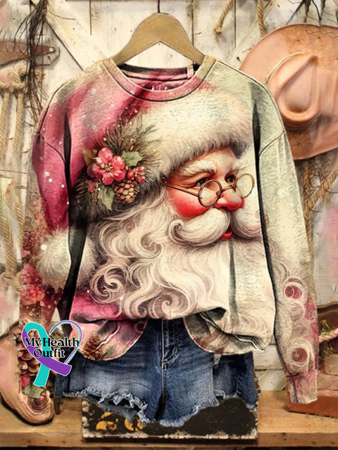 Lovely Christmas Santa Art Print Casual Sweatshirt Multicolor / S