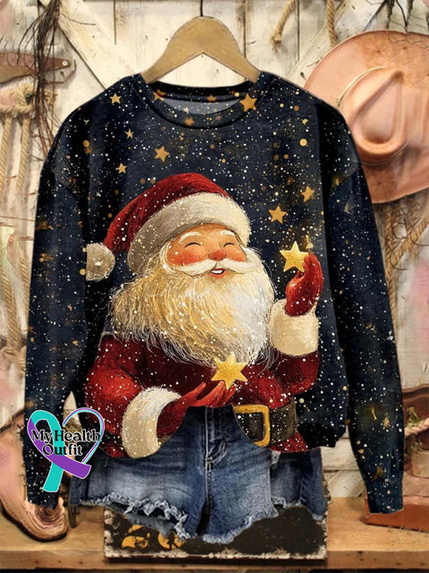 Lovely Christmas Santa Art Print Casual Sweatshirt Multicolor / S
