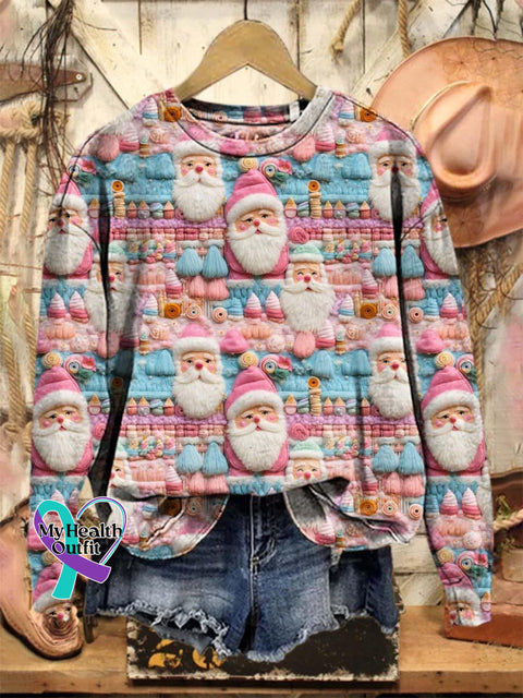 Lovely Christmas Santa Art Print Casual Sweatshirt Multicolor / S