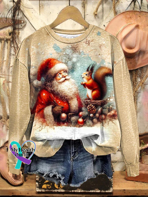 Lovely Christmas Santa Art Print Casual Sweatshirt Multicolor / S