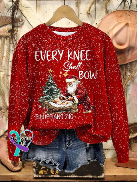 Lovely Christmas Santa Every Knee Shall Bow Art Print Casual Sweatshirt Red / S