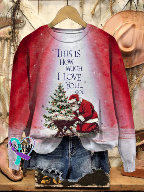 Lovely Christmas Santa Jesus Art Print Casual Sweatshirt Multicolor / S