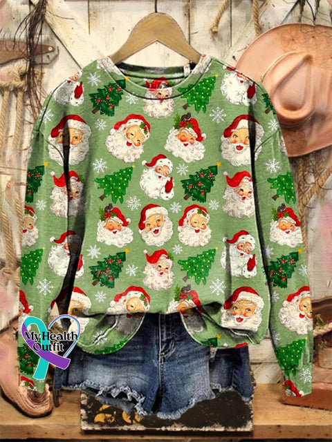 Lovely Christmas Santa Tree Art Print Casual Sweatshirt Multicolor / S