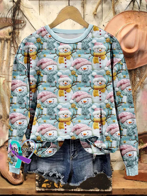 Lovely Christmas Snowman Art Print Casual Sweatshirt Multicolor / S