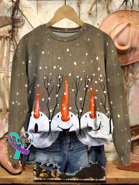 Lovely Christmas Snowman Art Print Casual Sweatshirt Multicolor / S
