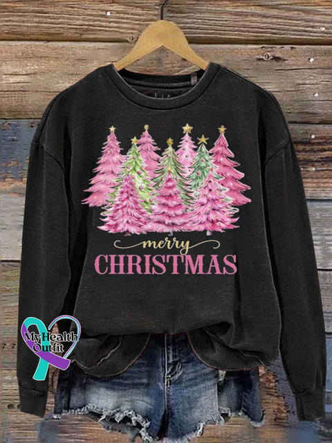 Lovely Christmas Tree Art Print Casual Sweatshirt Black / S