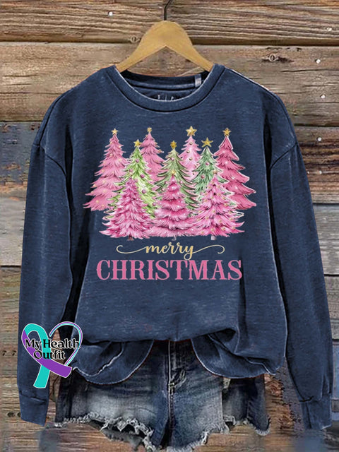 Lovely Christmas Tree Art Print Casual Sweatshirt Blue / S