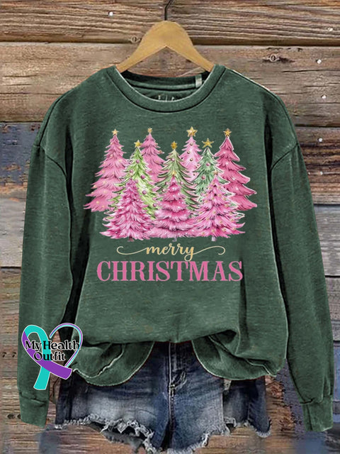 Lovely Christmas Tree Art Print Casual Sweatshirt Green / S