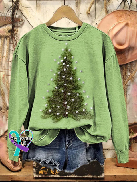 Lovely Christmas Tree Art Print Casual Sweatshirt Green / S
