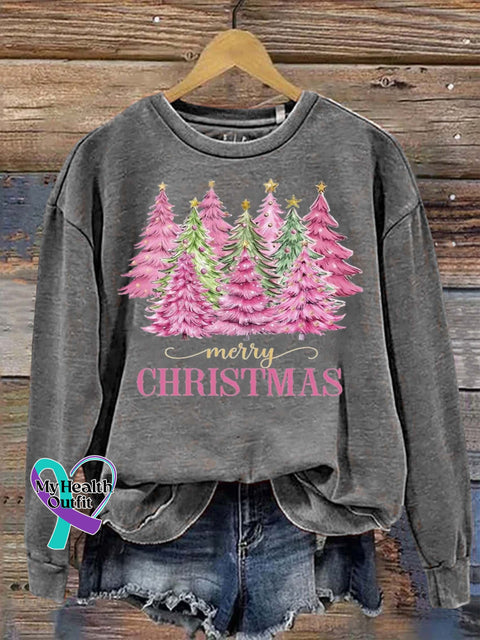 Lovely Christmas Tree Art Print Casual Sweatshirt Grey / S