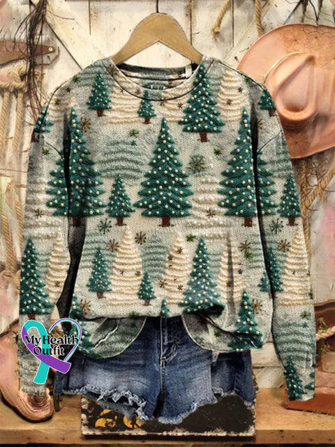 Lovely Christmas Tree Art Print Casual Sweatshirt Multicolor / S