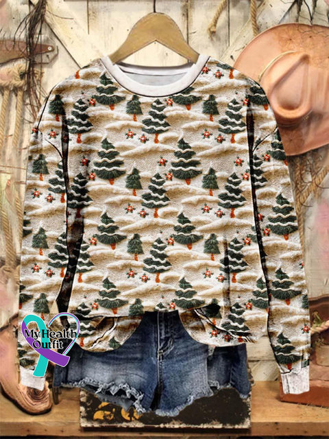 Lovely Christmas Tree Art Print Casual Sweatshirt Multicolor / S