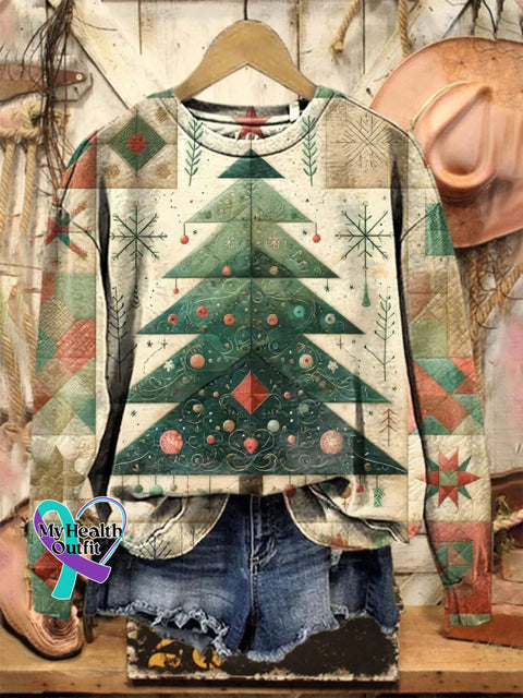 Lovely Christmas Tree Art Print Casual Sweatshirt Multicolor / S