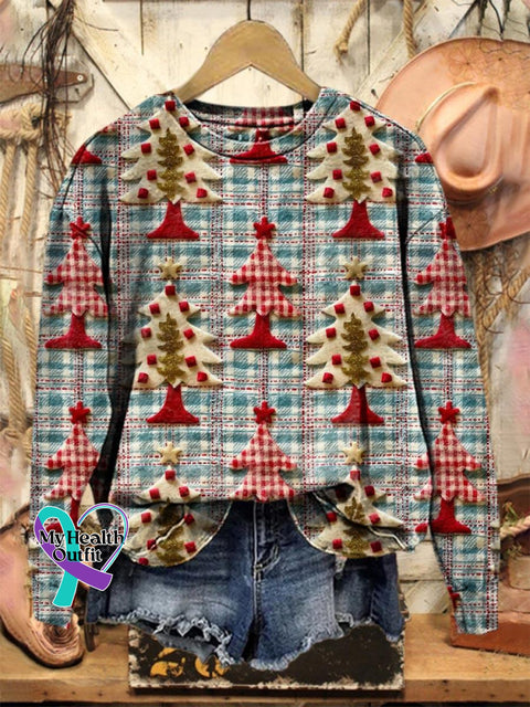Lovely Christmas Tree Art Print Casual Sweatshirt Multicolor / S