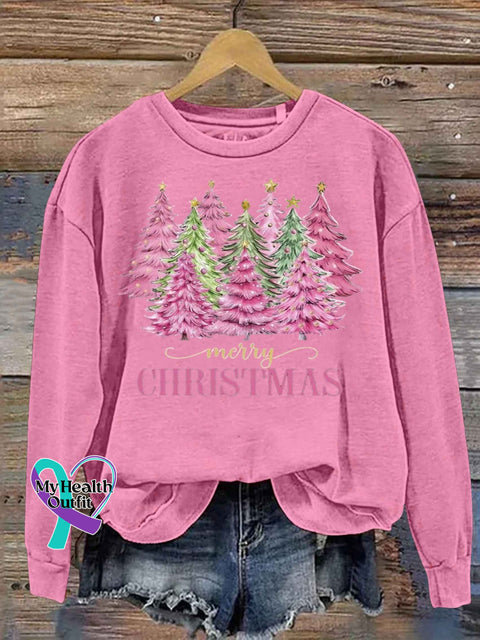 Lovely Christmas Tree Art Print Casual Sweatshirt Pink / S