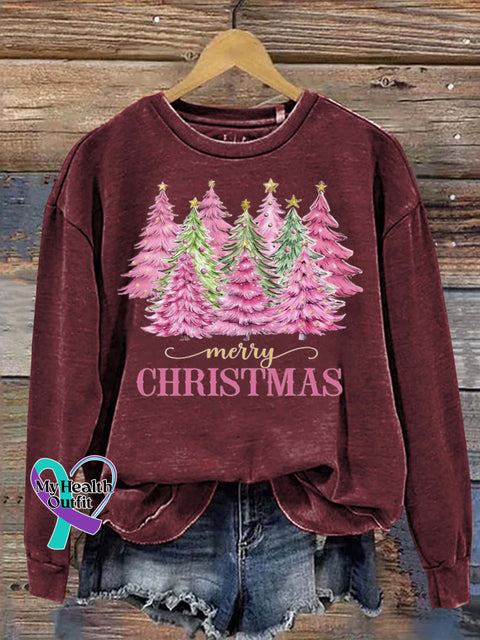 Lovely Christmas Tree Art Print Casual Sweatshirt Red / S