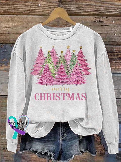 Lovely Christmas Tree Art Print Casual Sweatshirt White / S
