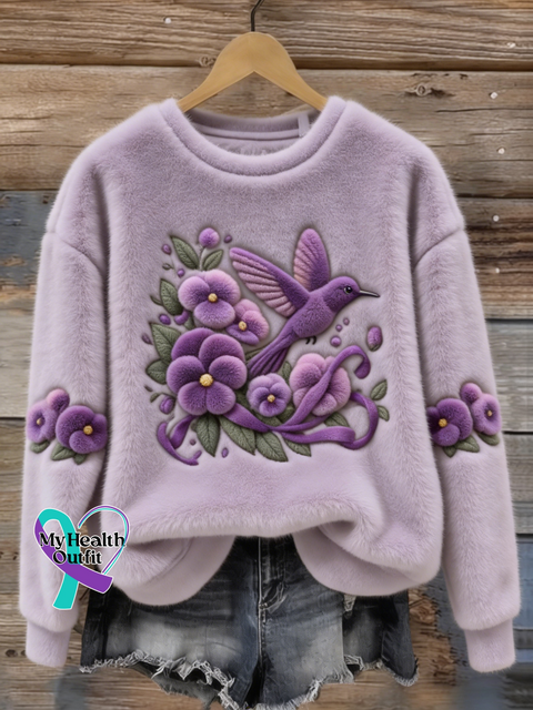 Lovely Colorful Fluffy Fuzzy Alzheimer Awareness Cozy Plush Sweatshirt Purple / S