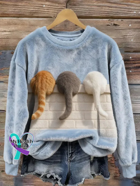 Lovely Colorful Fluffy Fuzzy Cat Cozy Plush Sweatshirt Blue / S