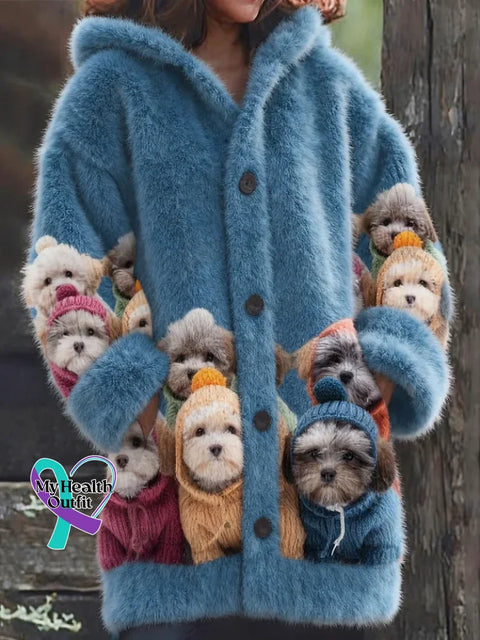 Lovely Colorful Fluffy Fuzzy Dog Cozy Hooded Cardigan Blue / S