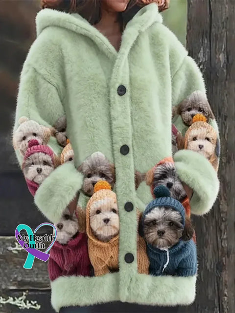 Lovely Colorful Fluffy Fuzzy Dog Cozy Hooded Cardigan Green / S